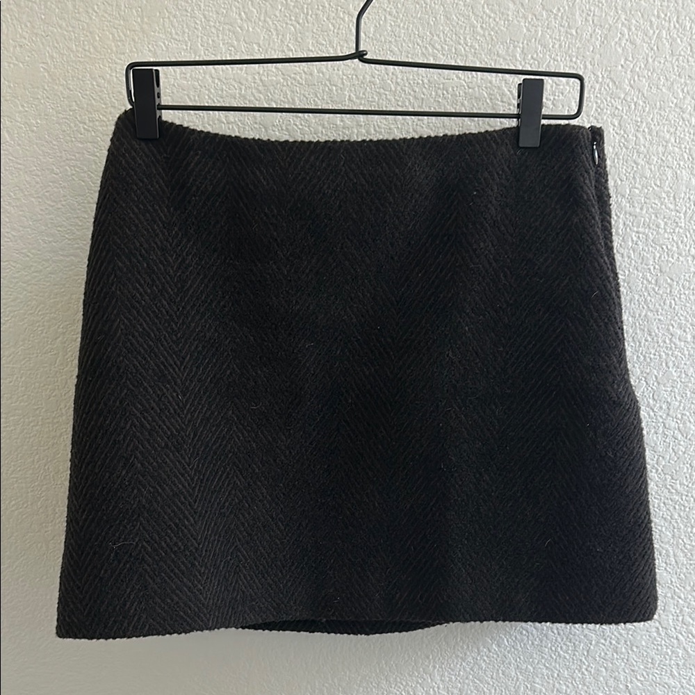 Gap Black and Brown Herringbone Wool Mini Skirt
